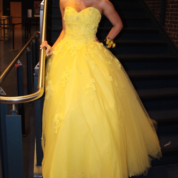 mori lee yellow prom dress